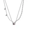 Dulce y Fresco Sexy Diseño Ins Elegante Collar de Diamantes Rosas Gama Alta Exquisita Cadena de Clavícula de Doble Capa de Cristal Estilo Fresco