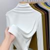 Camiseta Base Modal de Cuello Medio para Mujer Otoño e Invierno 2025 Ajustada Elástica de Manga Larga Capa Base Blanca
