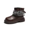 Novas Botas Princesa Xadrez para Meninas Botas Martin com Laço Solado Macio Antiderrapante Botas Curtas Infantis Botas de Couro Estilo Britânico