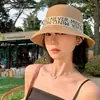 Sombrero de Cubo Retro Japonés de Verano con Protección Facial Sombrero de Paja con Letras para Vacaciones para Mujer Protección Solar para la Playa Sombrero para el Sol