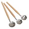 Venda por atacado cabo de madeira de aço inoxidável sopa de concha colher de sopa vazamento hotel utensílios de cozinha suprimentos públicos cozinha doméstica cabo longo anti-escalda colher de panela quente
