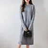 Nuevo Suéter de Lana 100% Otoño e Invierno Vestido con Cuello de Muñeca Diseño de Longitud Media para Mujer Aspecto Adelgazante Vestido Suéter Jacquard de Corte A