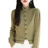 Chaqueta de punto con cuello alto y botones estilo Old Money para mujer, suelta, versátil, suéter cálido, capa base, sentido del diseño, top