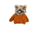 Ropa Infantil Coreana Linda de Moda Estilo Coreano Niños y Niñas Súper Linda con Capucha Tridimensional Dulce Fresca Forro Polar Espesado Cálida Chaqueta