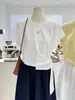 Verano Nuevo Estilo Coreano Nicho Estilo Perezoso Con Cordones en la Cintura Holgado Aspecto Adelgazante Cuello Redondo Manga Corta Camiseta Top de Hombro Derecho para Mujer
