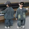 Traje de Mezclilla Suave para Niños Primavera y Otoño 2025 Nuevo Guapo Bebé Otoño Niño Pequeño Estilo Coreano Traje de Tres Piezas Streetwear