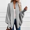 Cárdigan de Punto Grueso de Color Sólido con Solapa Grande Holgado para Mujer, Manga Murciélago Manga de Linterna Estilo Perezoso Suéter Abrigo Suave y Esponjoso Gris