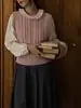 Colete Tricotado Camadas Gola Redonda Retrô Japonês Feminino Design Outono Inverno Suéter Pequeno Sem Mangas