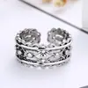 Anillo de Cadena Estilo Japonés y Coreano Moda para Niña Simple Retro Viejo Creativo Anillo Abierto Hueco Anillo de Plata Tailandesa