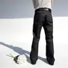 Jeans versátil casual de perna reta com franjas estilosas retrô e acabamento escovado encerado do Tio Zhao