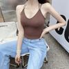 Chaleco cruzado de tirantes de seda helada de longitud media, elegante y ajustado estilo europeo y americano, tirante de belleza, almohadilla para el pecho, prenda exterior, camiseta interior deportiva