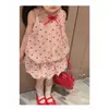 Ropa Coreana Dulce para Niños 2026 Verano Nuevo Conjunto Padre-Hijo Rosa Dulce Volante Lunares Cuadros Falda