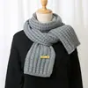 Bufanda de punto de lana gruesa de color liso, versátil, estilo japonés, a rayas, para mujer, para otoño e invierno, calentador de cuello largo y cálido
