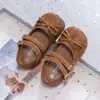 Sapatos Flats Femininos Elegantes Estilo Ballet Coreano com Laço Bico Redondo em Couro Camurça 2026 Nova Coleção Primavera/Outono Solado Macio Versátil