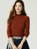 Suéter 100% cachemir puro para mujer, nueva colección otoño/invierno, color liso, tejido de canalé de un solo hilo, cuello semi-alto, jersey de manga larga