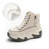 Novedad Primavera 2026 Zapatos de Plataforma para Mujer 677 de Punta Redonda, Caña Media, Tacón Oculto, Cordones Frontales, Patchwork, Suela Gruesa, Ligeros, Estilo Sencillo