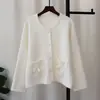 Cárdigan de Punto con Lazo Estilo Tweed y Terciopelo de Imitación de Visón 2025 Otoño e Invierno Nuevo Suéter Chaqueta de Cuello Redondo de Gama Alta para Mujer