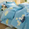 Juego de Cuatro Piezas de Leche Espesa Vellón Coral Flannel Felpa Funda Nórdica Sábana de Cama de Doble Cara Vellón Cálido Funda Nórdica Temporada de Otoño e Invierno