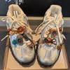 Hebilla de Botón Maillard para Cordones de Zapato, Hebilla de Zapato con Pedrería y Perlas, Decoración Rosa para Zapato, Perla de Agujero Grande, Flor de Zapato con Cuerda Anudada