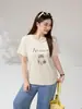Top redondo estampado en bloque de color holgado estilo coreano para mujer talla grande, camiseta de manga corta adelgazante 66162