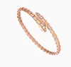 HRSC Versión Alta Pulsera Serpiente Hueso de Serpiente Abierta Ajustable Pulsera Completa de Diamante Lujo Ligero Nicho Cabeza de Serpiente Pulsera Elástica Apilable para Mujer