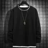 Suéter Waffles Masculino Outono e Inverno Estilo Americano com forro de lã Falso Pulôver de Duas Peças Camiseta Masculina de Cor Sólida e Manga Longa