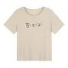 Bordado color-blocking hombro normal tipo lino holgada cuello redondo manga corta verano talla extra ropa para mujer cubre abdomen corte ajustado camiseta 66163