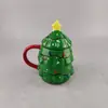 Caneca Cerâmica Árvore de Natal 3D com Tampa Relevo Luzes Coloridas Copo de Natal Festival de Comércio Exterior Presente Copo de Água