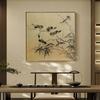 Pintura colgante de salón de té de estilo chino, pintura decorativa de estudio, pintura china con flores y pájaros, sala de estar, cultura del té, mural zen, pintura cuadrada para pasillo