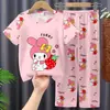 Conjunto de Pijama Infantil para Meninas, Verão Fino Manga Curta Calça Longa Roupa de Casa, Conjunto de Ar Condicionado para Meninas de Meia-Idade e Crianças Grandes, Pode Ser Usado ao Ar Livre