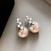 Pendientes de botón de plata S925 Noche Estrellada con Perlas Blancas Australianas y Microincrustaciones Delicadas, Pendientes Elegantes para el Trabajo al por Mayor
