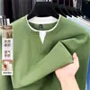 Camiseta de manga larga de algodón puro para hombre de alta calidad para comercio exterior transfronterizo, sudadera casual versátil de cuello redondo de dos piezas simuladas para hombre