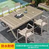 Mesa y Silla de Exterior Patio Jardín Terraza Exterior Balcón Nórdico Creativo Ocio Combinación de Mesa y Silla Retráctil para Varias Personas