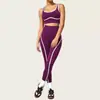 Conjunto de Yoga Bloco de Cor Contínuo para Mulheres Calça Longa Fitness Levanta Bumbum Cintura Alta Conjunto de Duas Peças
