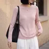 Top de punto de alta gama listo para usar para mujer, cuello redondo, dobladillo enrollado, manga larga, camisa base versátil, capa interior fina y elegante para primavera y otoño