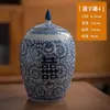 Estilo Chino Jingdezhen Azul y Flores Personaje Feliz Olla Cerámica Tetera Adornos Ceremonia del Té Estilo Chino Retro Casa de Huéspedes Accesorios para el Hogar
