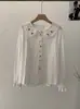 Camisa Blanca de Manga Larga con Cuello de Muñeca Bordado Omalai para Mujer Primavera 2026 Blusa Camisa Suelta en Capas 6064