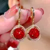 Brincos Europeus e Americanos de Indústria Pesada Estilosos Modernos Cheios de Diamantes Gota d'Água Pétala Franja Ankora Vermelho Outono e Inverno Festivos Quentes