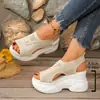 Sandalias plataforma de punto transpirable para mujer talla grande, colección de verano 2026, tacón de cuña, puntera abierta, estilo deportivo, venta al por mayor