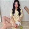 Isla Mori Ropa de Casa Nueva de Seda de Morera para Mujer Primavera y Verano Sencilla Agradable a la Piel Suelta Traje Encaje Ropa de Abrigo de Gama Alta Pijama