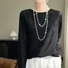Satén de Seda 2025 Verano Nuevo para Mujer Cuello Redondo Estampado Manga Larga Suelta Talla Grande Top de Moda