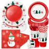 Conjunto de Louça de Mesa para Festa de Natal Boneco de Neve Desenho Animado Árvore de Natal Floco de Neve Pratos de Papel Copos de Papel Guardanapos de Papel Suprimentos para Festa de Feriado