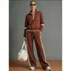 Conjunto Esportivo Casual Novo Amazon Transfronteiriço 2026: Conjunto de Duas Peças de Moletom com Gola Alta Color Block Estilo Europeu e Americano e Calça Wide Leg