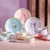 Traje de Vajilla de Cerámica HelloKitty Cerámica Alto Valor de Color Hogareño Platos para Una Persona Bol de Arroz Comida Vajilla