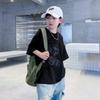 Camiseta Negra de Algodón Puro de Manga Corta para Niños, Tendencia Verano 2026 Nuevo Estilo, Corte Holgado para Niños, Ropa de Verano de Media Manga para Niños Mayores