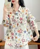 Camisa de Linho com Estampa Digital de Manga Longa Nova para Primavera e Outono Cardigã Simples Casual Versátil Solto Top Venda por Atacado