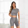 Conjunto de Yoga Estilo Europeo y Americano para Mujer, Top de Manga Corta y Shorts, Conjunto de Fitness Ajustado, Conjunto de Yoga de Alta Gama para Verano