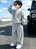 Conjunto de punto para niño con cuello de camisa de primavera y otoño, estilo coreano, moderno y elegante, atuendo deportivo de dos piezas para niños mayores