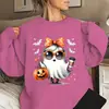 Moletom Transfronteiriço Halloween Fantasma Abóbora Morcego Estampado Pulôveres Feminino Tamanho Europeu