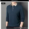 Atacado Transfronteiriço Nova Camiseta de Manga Longa Primavera e Outono com Gola Reversível, Cor Sólida, Gola Simples de Tesoura Polo Masculina